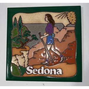 VTG Masterworks Sedona Hiker Handcrafted Art Ceramic Tile Trivet USA  6 x 6